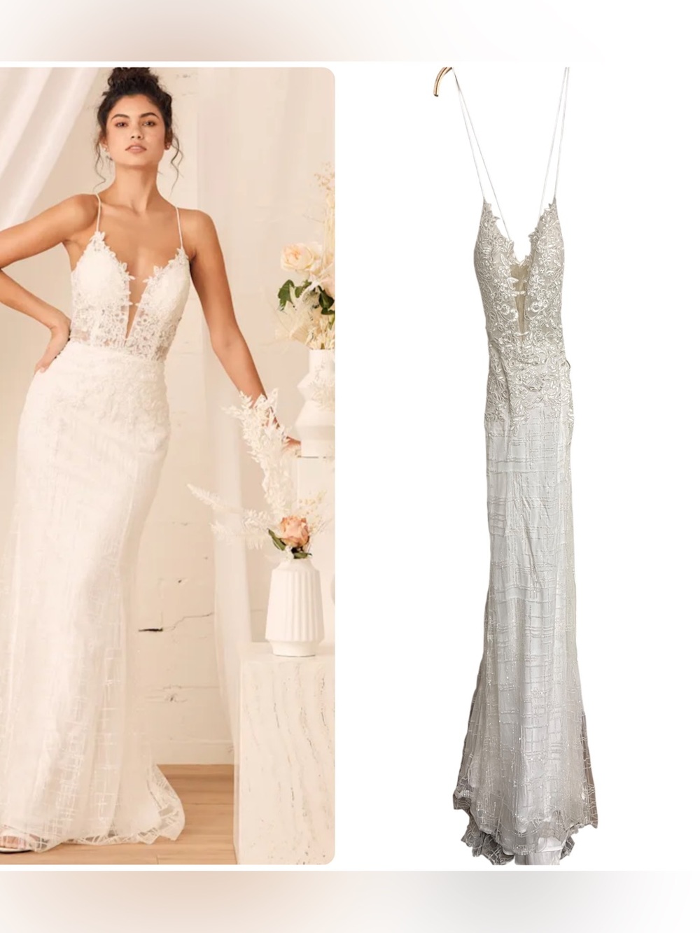 New Lulus Wonderstruck White Glitter Lace Up Embroidered Lace Wedding Dress Gown